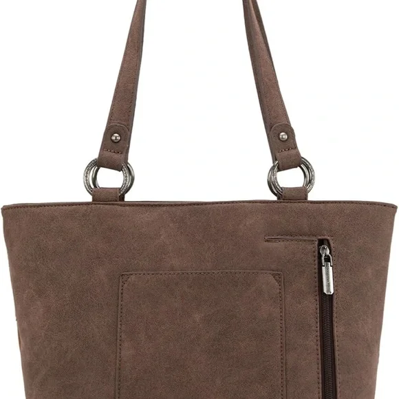 Coffee Women Tooled Shoulder Purse with Wallet 2Pcs Set - Picture 5 of 6